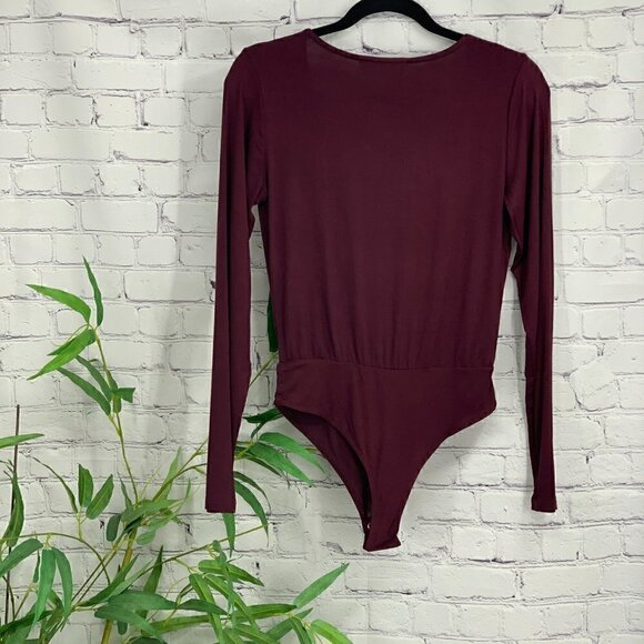 Double Zero Maroon V-Neck Long Sleeve Bodysuit - Picture 3 of 6